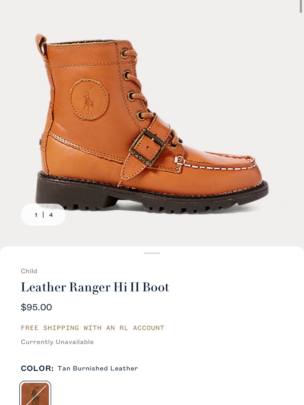 Ralph Lauren Leather Ranger Hi Il Boot size 13
